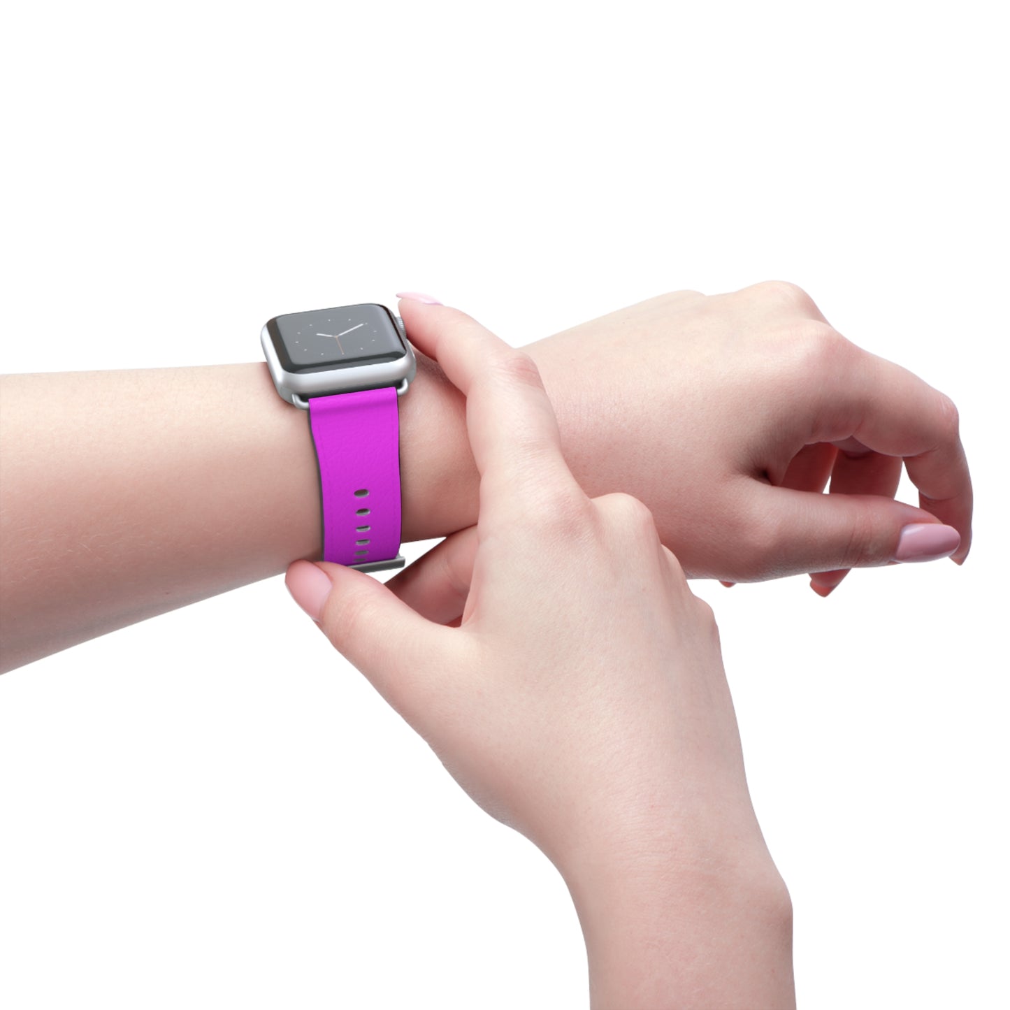 Person wearing Neon Magenta Apple Watch Band