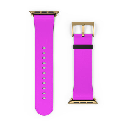 Neon Magenta Apple Watch Band with gold buckle