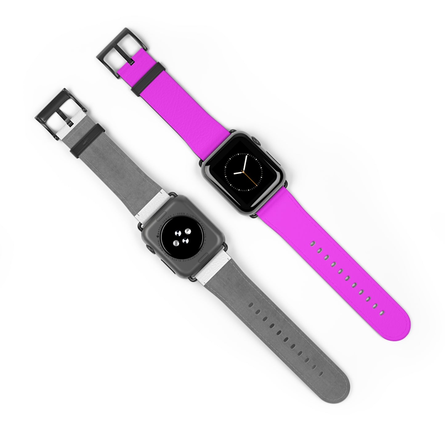 Neon Magenta Apple Watch Band on display with gray band