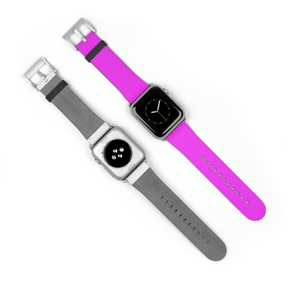 Neon Magenta Apple Watch Band on display with gray band