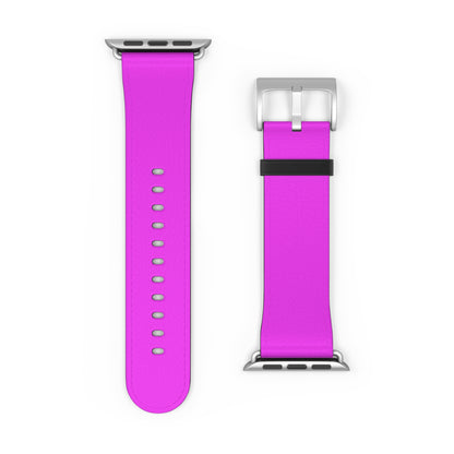 Neon Magenta Apple Watch Band with silver buckle