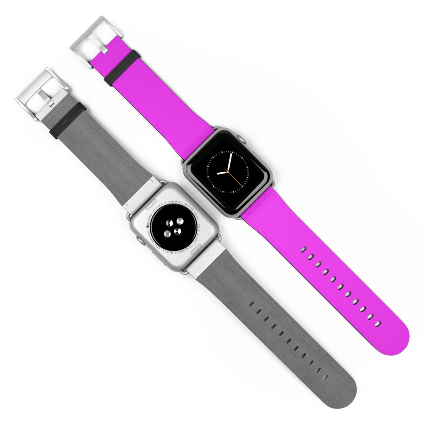 Neon Magenta Apple Watch Band on display with gray band