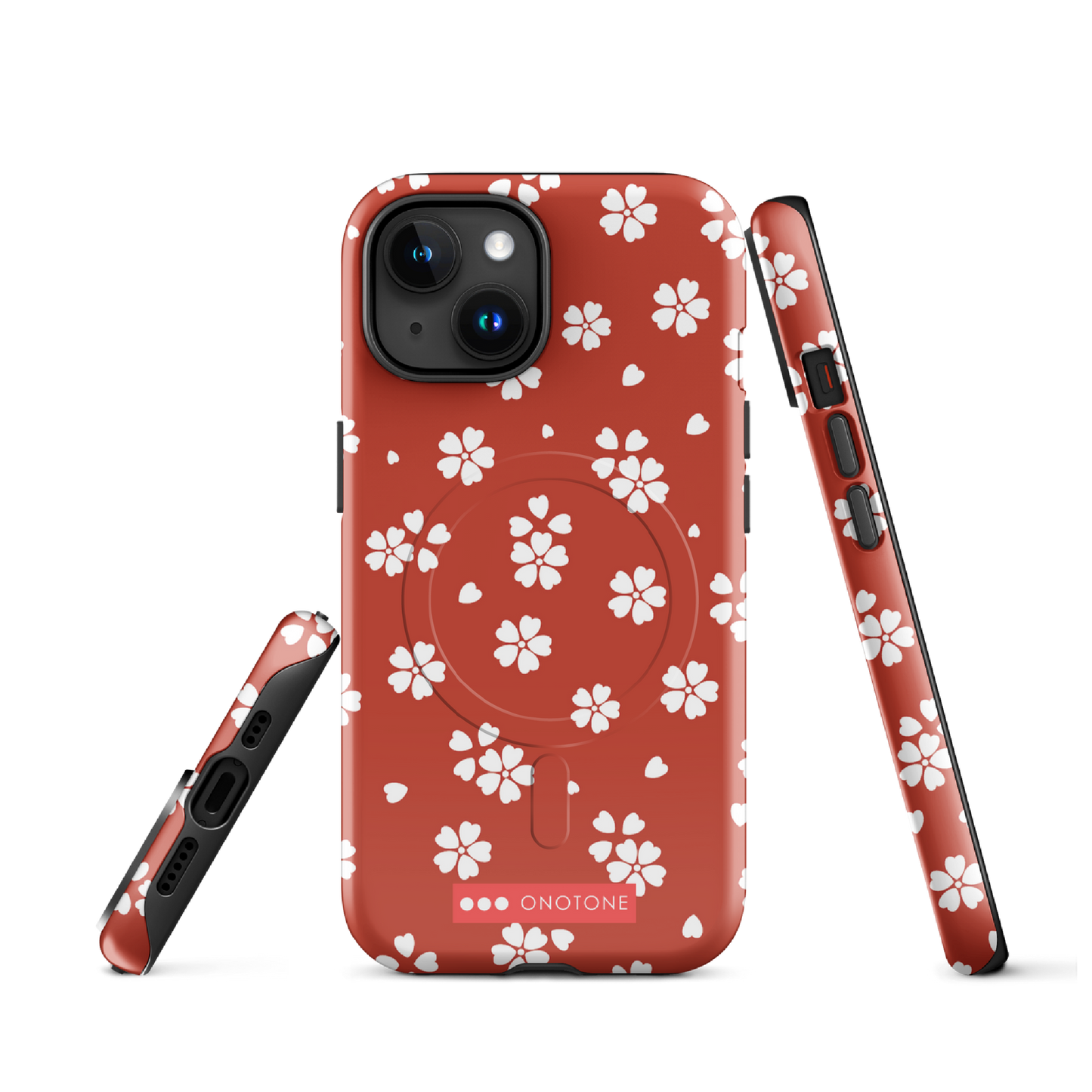 Japanese design indigo iPhone® Case with red floral patterns