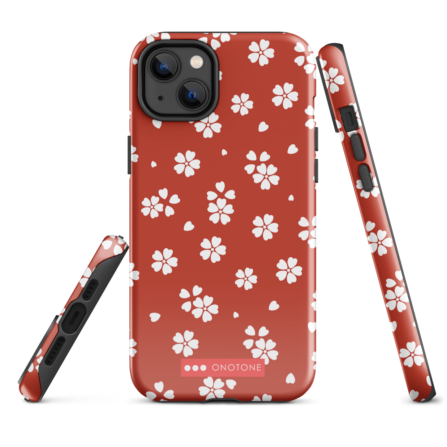 Japanese design indigo iPhone® Case with red floral patterns