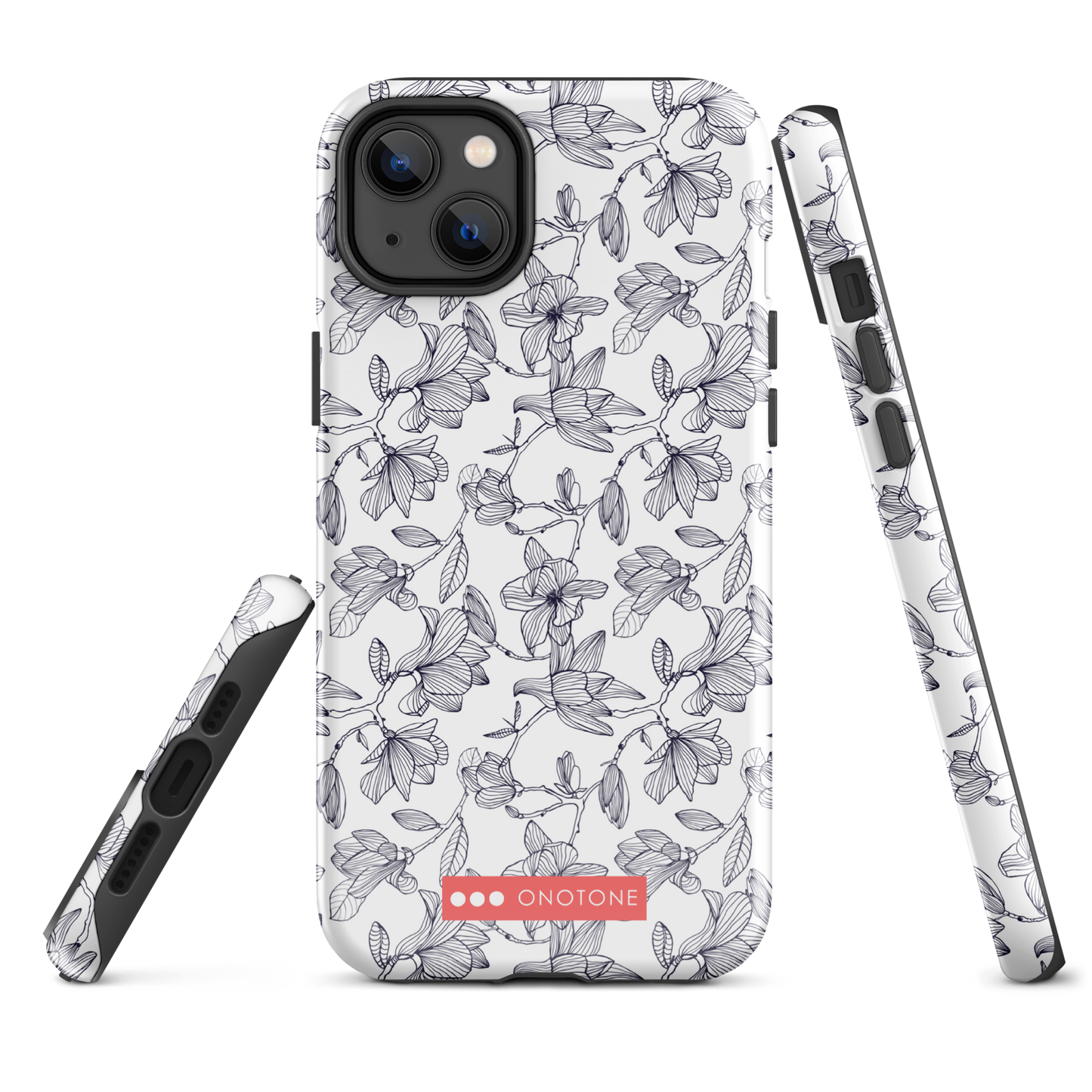 Japanese design indigo iPhone® Case with black flower patterns