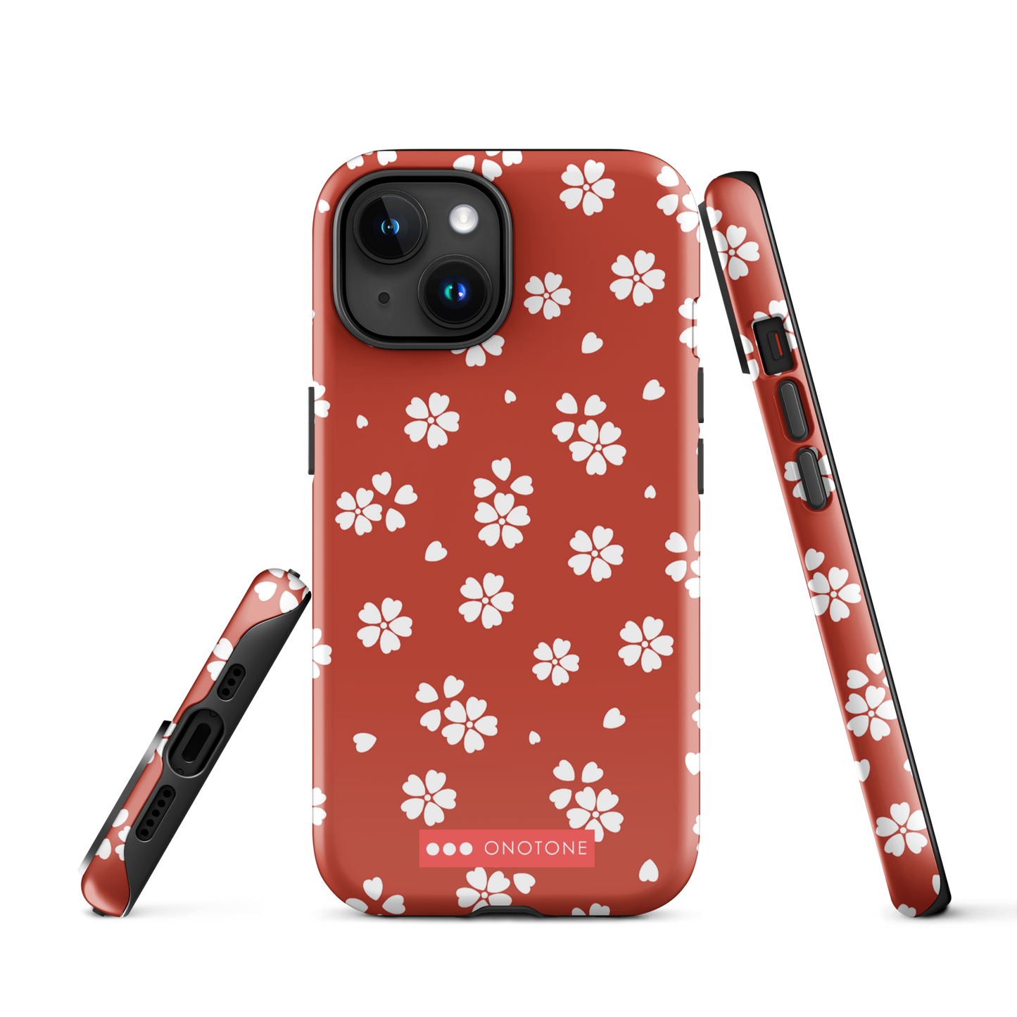 Japanese design indigo iPhone® Case with red floral patterns