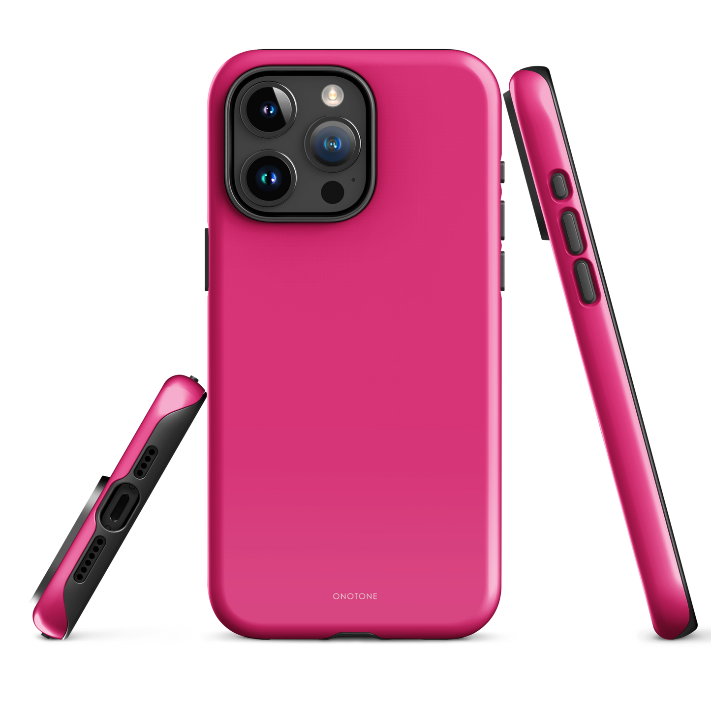 Magenta Electric Pink iPhone case in Pantone® 213, showcasing a sleek solid color design with MagSafe compatibility and impact absorption.