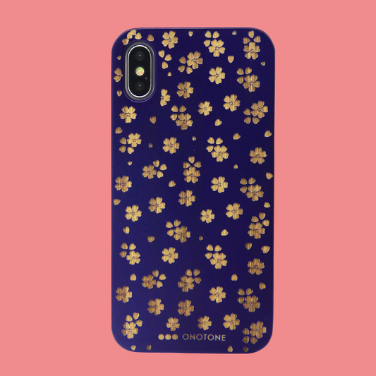 Carved Wood Phone case, Blue Sakura Flowers